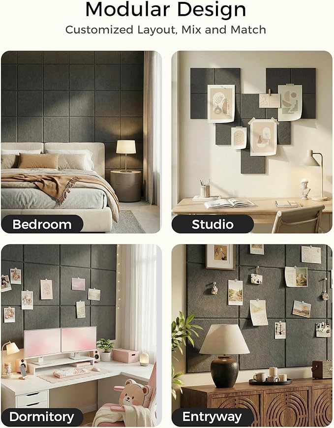 Aothia 12-Pack Felt Bulletin Board Tiles for Walls - 48x36 Modular Bulletin Board, Cork Board Alternative Pin Board for Office & Classroom, 70 Adhesive Tabs & 40 Push Pins Included (Charcoal Gray)