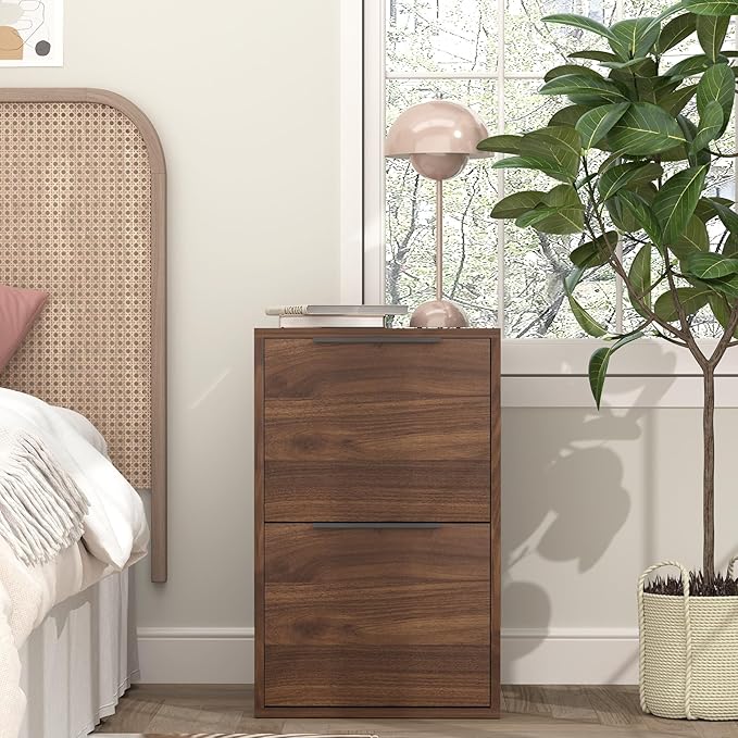2 Drawer File Cabinets, Wood File Cabinet with Hanging Bar for Letter Size, Under Desk Drawer, Small File Cabinets for Home Office, Dark Walnut