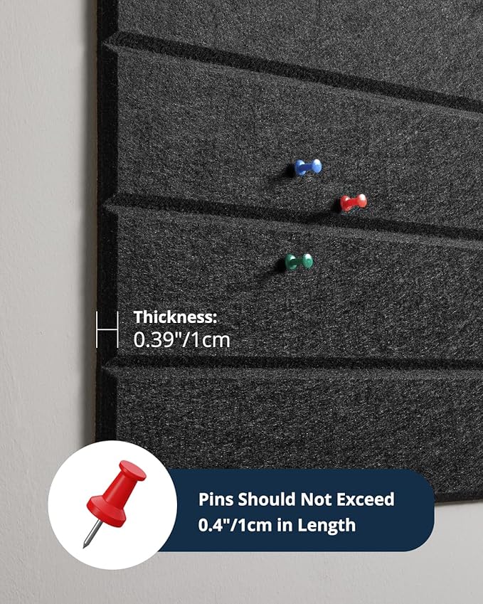 Large Cork Board, 12 Pack 12"X12"X0.4" Felt Bulletin Board Tiles with Self Adhesive for Wall Home Office Decor, Pin Cork Boards-Black