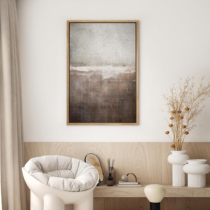SIGNWIN Framed Canvas Print Wall Art Brown Pastel Landscape Shapes Abstract Illustrations Minimal Decorative Nordic Zen Bohemian for Living Room, Bedroom, Office - 16"x24" Natural