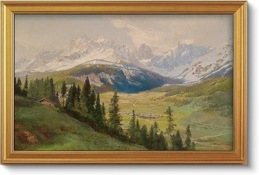 VIYYIEA Vintage Gold Framed Wall Art for Living Room, Snow Mountains Canvas Prints Home Decor, Large Oil Painting Picture, Bedroom Wall Decor Gifts for Friends or Family -【Moor】-(36L x 24W)