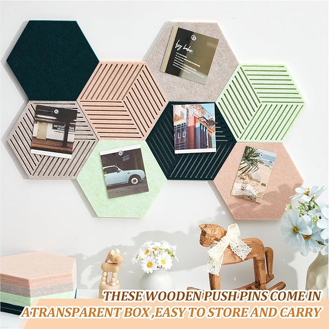 16 Pcs Hexagon Cork Boards Tiles for Walls Decor 7 x 6 Inch Cork Bulletin Board Tiles with 50 Pins, Pin Board for Office Home for Office & Home for Notes Photos and DIY Classroom Decor