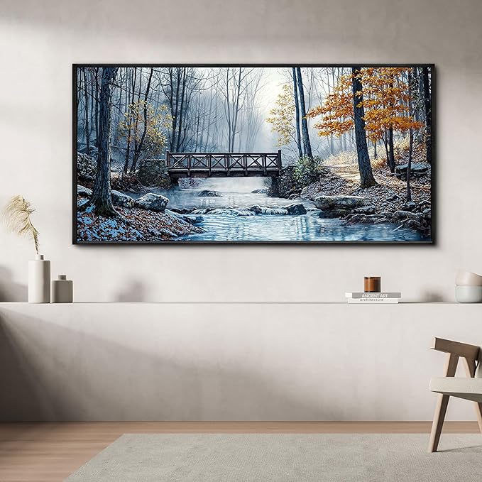 yiijeah Extra Large Living Room Wall Art - Modern Wall Decor for Bedroom Office Decor Mountain Forest Landscapes Village Bridge Painting Framed Canvas Prints Ready to Hang Pictures Home Decor