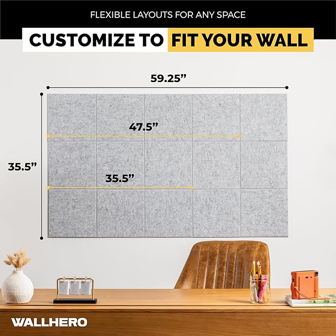 Cork Boards for Walls, Bulletin Boards 59"x36" | 15 Pack | Felt Bulletin Board, Large Cork Board for Office, Wall Protector for Dart Board, Corks Boards, Felt Board Tiles (Gray Marble)