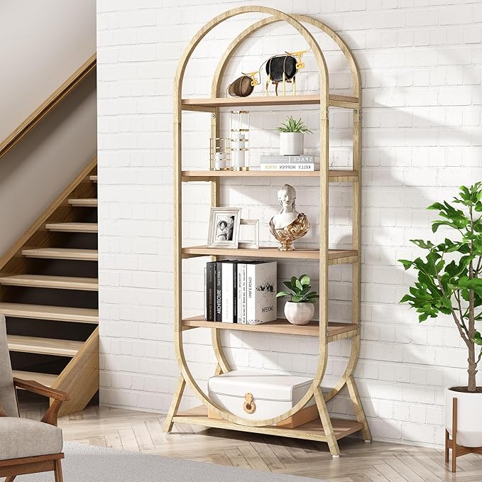 Tribesigns 5-Tier Open Bookshelf, 70.8" Tall Arched Bookcase, Modern Storage Bookshelves, Freestanding Display Rack Shelving Unit for Office, Bedroom, Living Room, Easy Assembly