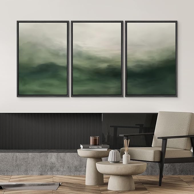 SIGNWIN Framed Canvas Print Wall Art Set Abstract Green Misty Landscape Illustrations Modern Art Decorative Boho Relax/Zen Nordic for Living Room, Bedroom, Office - 24"x36"x3 Black
