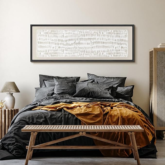 SIGNFORD Large Framed Canvas Minimalist Beige Tribal Pattern Illustrations Modern Art Calm Warm for Living Room, Bedroom, Office - 60"x20"