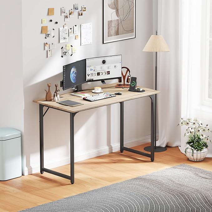 Computer Desk 47 inches Writing Desk Home Office Study Workstation Modern PC Laptop Sturdy Simple Gaming Desk with Metal Frame (Nature)