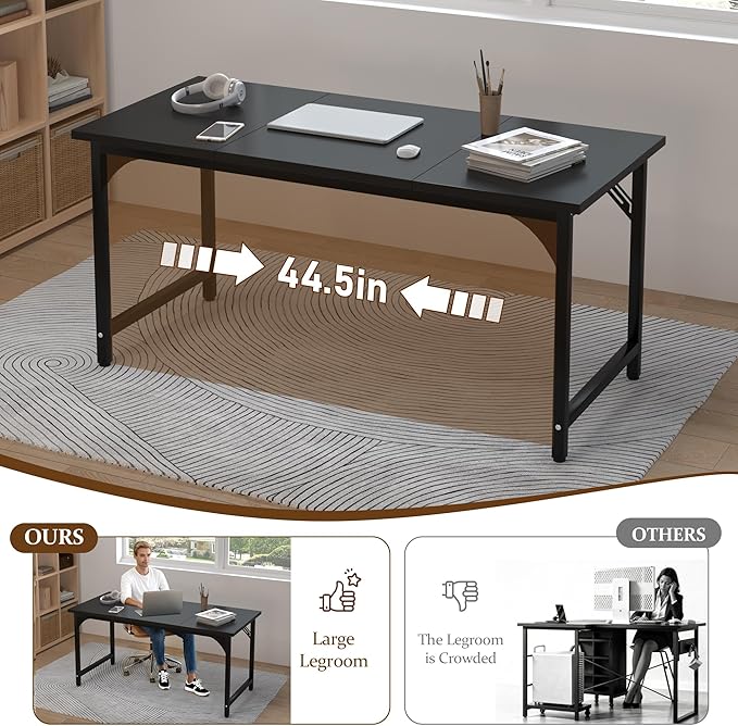 55 X 23.6 Inch Computer Desk, Office Desk w/Deeper Carbon Fiber Desktop, Modern Simple Study Table w/Sturdy Metal Frame & Large Legroom, Gaming Writing Work Desk for Home Office, Bedroom