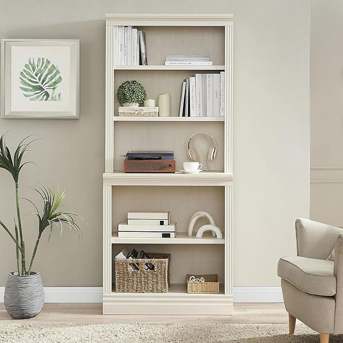 JAHRSTIM Halston Multi-Depth Bookcase, Adjustable Storage Open Display Shelving Unit for Home and Office Space, 31.5”L x 15.75”W x 72.8”H, Cream