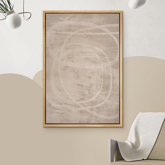IDEA4WALL Framed Canvas Print Wall Art Neutral Abstract Loop Minimal Beige and White Illustrations Modern Art Contemporary Relax/Calm for Living Room, Bedroom, Office - 24"x36" NATURAL