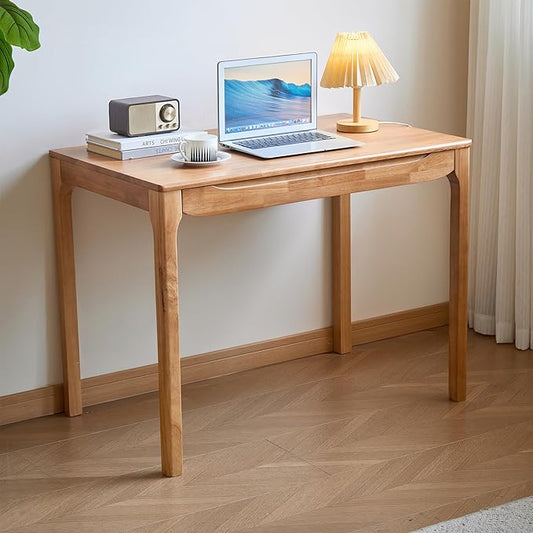 40"x24" Solid Wood Desk with Drawers,Wood Writing Desk for Small Spaces, Home Office Desks for Work, Gaming Study PC Desk for Bedroom, Student Computer Desks(Natural Wood Color, 40 inch)