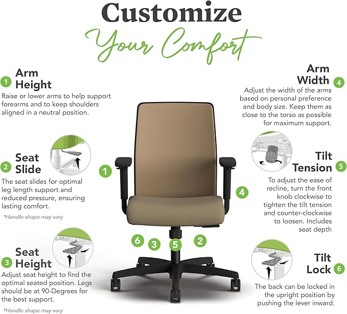 HON Ignition 2.0 Low Back Task Chair, Spectrum Mesh, Standard Synchro-Tilt Control, Office Chair with Lumbar Support, Height and Width Adjustable Arms, Black Frame, Quicksand