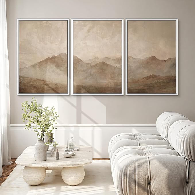 SIGNWIN Framed Canvas Print Wall Art Set Minimal Mountain Landscape Neutral Illustrations Modern Art Decorative Boho Relax/Zen Nordic for Living Room, Bedroom, Office - 24"x36"x3 White