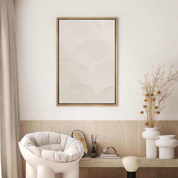 SIGNWIN Framed Canvas Print Wall Art Minimal White Paint Stroke Landscape Abstract Shapes Illustrations Modern Art Zen Nordic for Living Room, Bedroom, Office - 24"x36" Natural