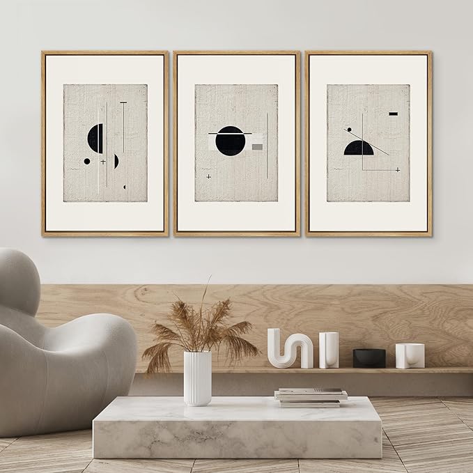 SIGNWIN Framed Canvas Print Wall Art Set Mid-Century Modern Geometric Polygons Abstract Shapes Illustrations Modern Art Decorative Minimal Duotone for Living Room, Bedroom, Office - 24"x36"x3 Natural