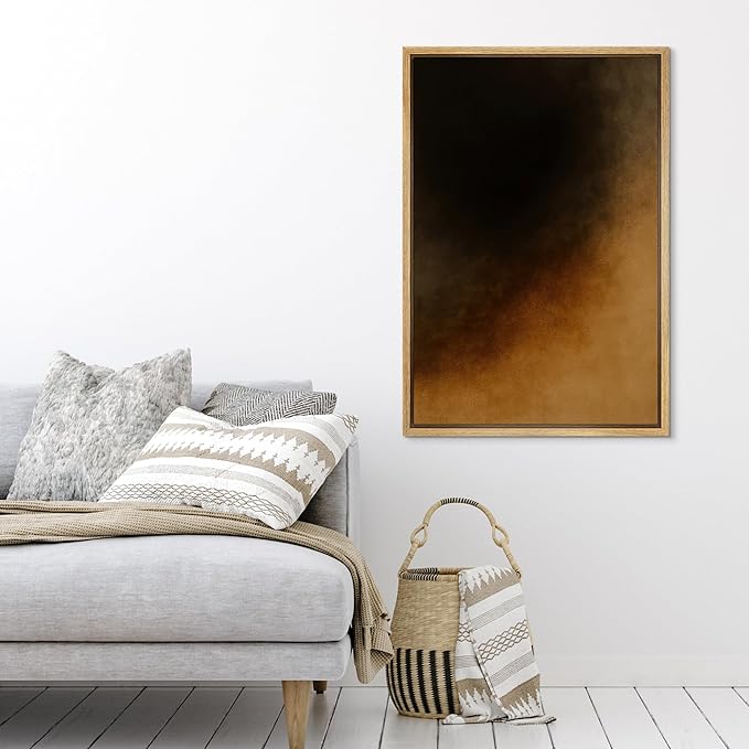 SIGNFORD Framed Canvas Print Wall Art Golden Ember Abstract Deep Black and Warm Ochre Gradient Illustration Modern Art Decorative Chic Relax/Zen for Living Room, Bedroom, Office - 16"x24" Natural