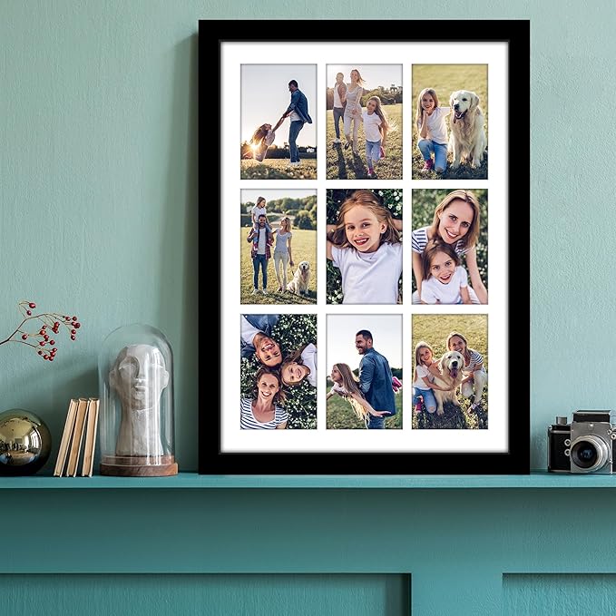 Americanflat 4x6 Collage Picture Frame with Polished Plexiglass - Multi Picture Frames Fit Nine 4x6 Photos or Use as One 14x20 Frame for Wall Display - Signature Collection - Black