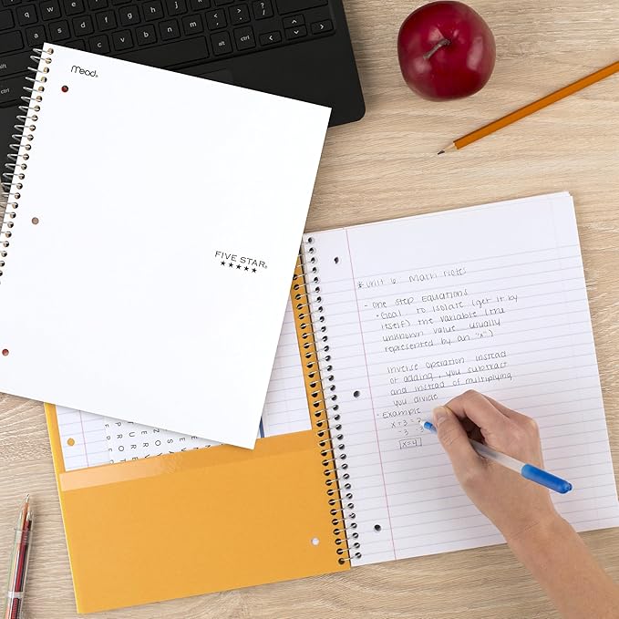 Five Star Spiral Notebook + Study App, 3 Subject, College Ruled Paper, 8-1/2" x 11", 150 Sheets, Fights Ink Bleed, Water Resistant Cover, White (72464) (Pack of 6)