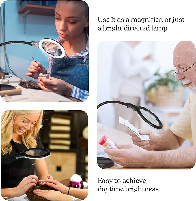 Brightech LightView Flex Magnifying Desk Lamp, 1.75X Light Magnifier, Adjustable Magnifying Glass with Light for Crafts, Reading, Close Work