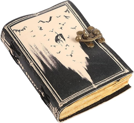 TUZECH Book of Spells Leather Bound Journal Deckle Edge Paper Grimoire Printed Diary Third Eye witchcraft supply and Witch Spell Notebook Antique Vintage Book for Men and Women (The Necromancy)
