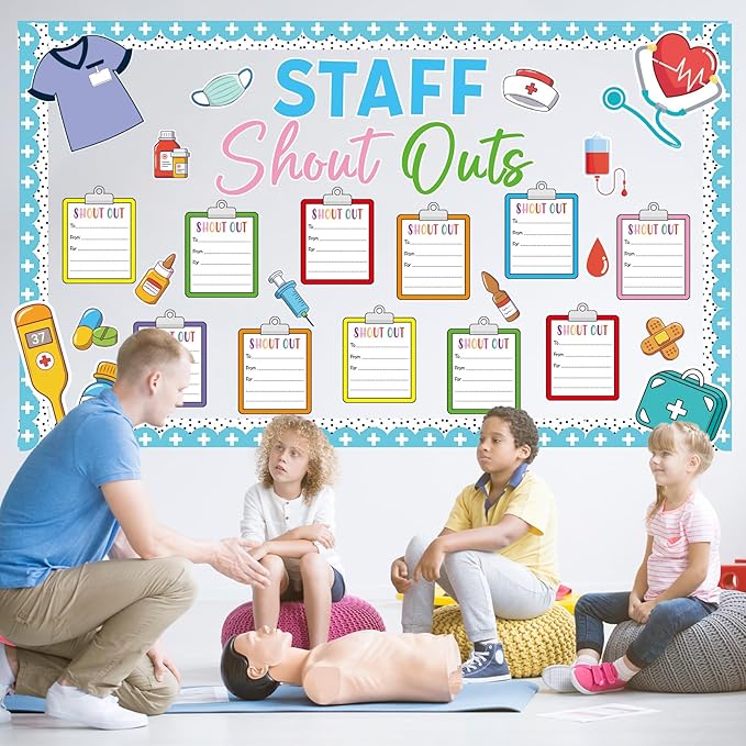 Healthy Staff Shout Outs Bulletin Board Decorations Nurse Staff Shout Outs Bulletin Board Set Appreciation and Recognition DIY Craft Cutouts for Back to School Classroom Healthcare Decor Supplies