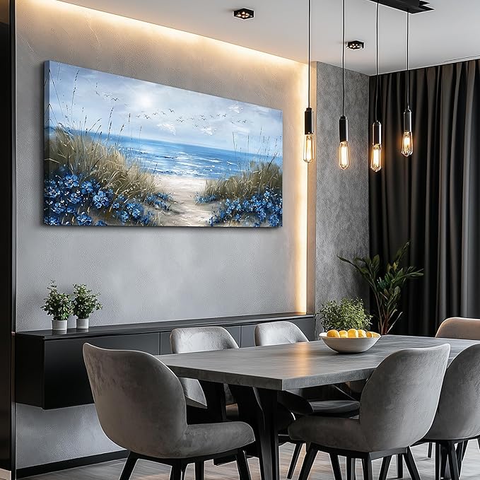 KELIYUAN Wall Art For Living Room Canvas Wall Decor For Bedroom Office Decorations Blue Ocean Wall Painting Sea Wave Pictures Artwork Modern Beach Posters Aesthetic Ready To Hang Home Decor 20"x40"