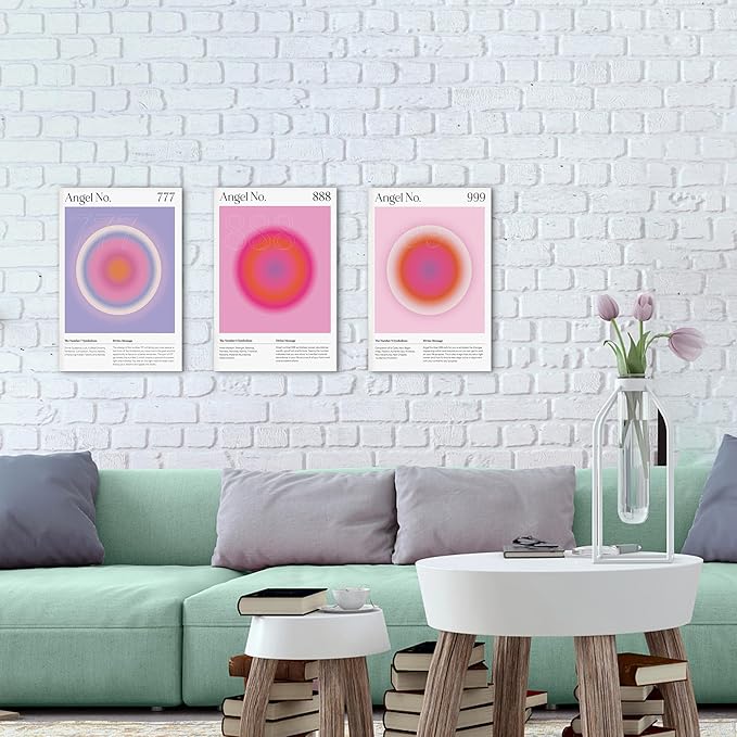 SHMAO Colorful Gradient Aura Angel Numbers Poster Canvas Wall Art for Room Aesthetic Inspirational Spiritual Wall Art Paintings Abstract Minimalist Wall Decor for Bedroom 12"x18" x 3 Pcs