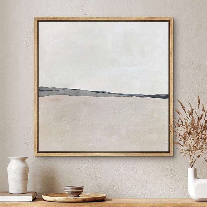 SIGNWIN Framed Canvas Print Wall Art Duotone Tan Gray Pastel Landscape Abstract Shapes Illustration Modern Art Decorative Nordic Minimal Calm/Zen for Living Room, Bedroom, Office - 24"x24" Natural