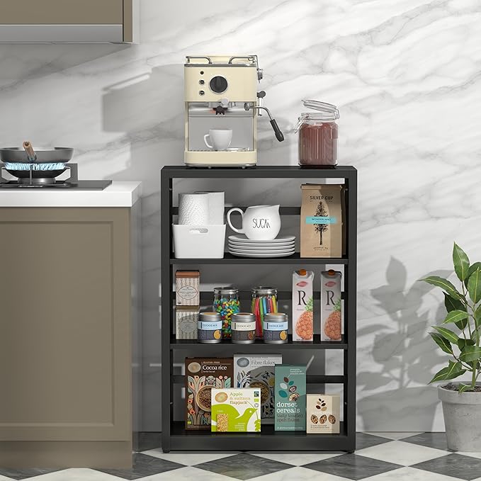 3 Tier Bookshelf, 34"Tall Metal Bookcase with Adjustable Shelves, Modern Display Book Shelf, Black Bookcase Shelf, Utility Shelf, Storage Shelves for Office, Living Room, Kitchen, Study-23"W