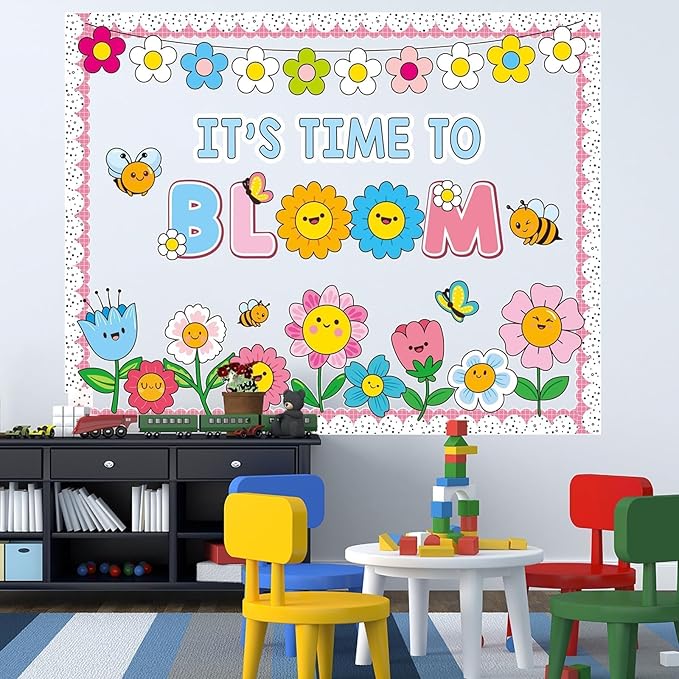 Spring Floral Bulletin Board Decorations Set with Borders Motivational Bloom Flowers Classroom Decor for Teachers Cute Wildflowers Positivity Cutouts for Class School Classroom Bulletin Board Decorati