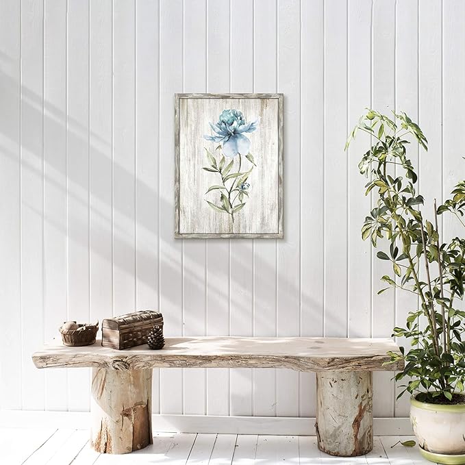 UTOP-art Framed Flower Wall Art Print: Blossom Floral Picture Prints on Rustic Wooden Textured Artwork Painting for Living Room (24'' x 18'' x 1 Panel)