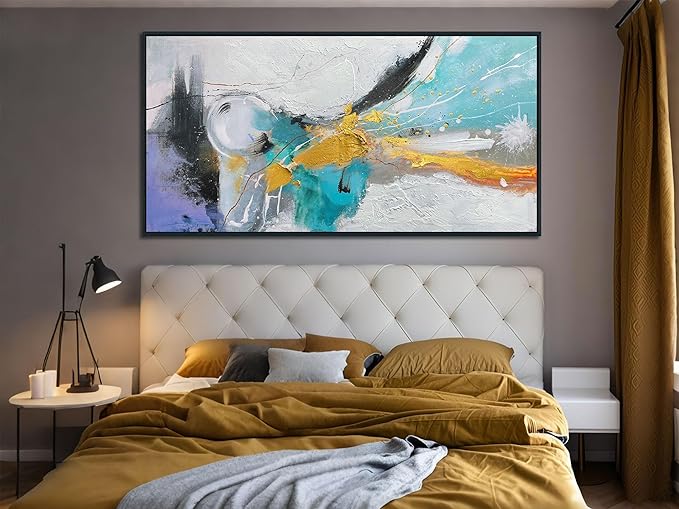 Arjun Abstract Framed Wall Art for Living Room Black and White Canvas Painting Bedroom Textured Hand Painted Modern Picture, Extra Large for Home Office Mens Room Wall Decor 58"x29"