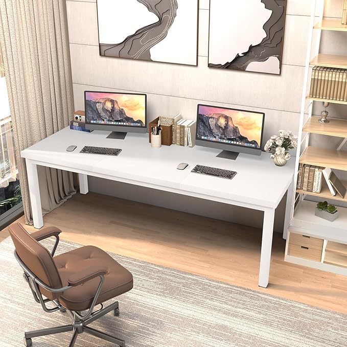 Long Computer Desk for 2 People, 70 Inch Large Double Desk with Deep Desktop,Modern White Computer Desk for Home Office Workstation