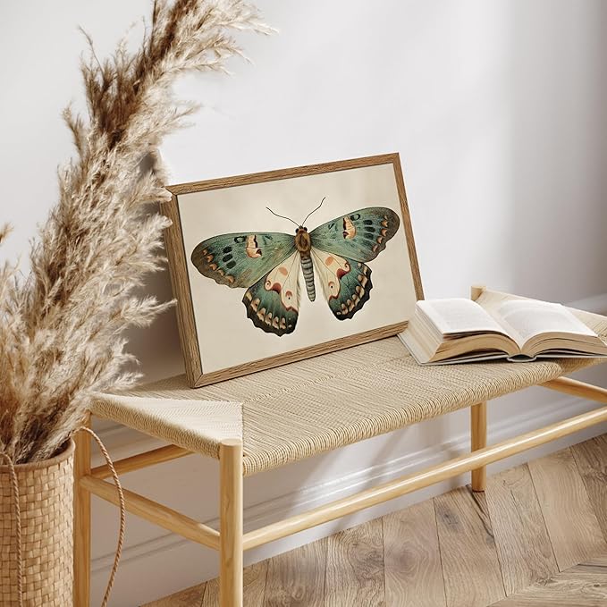 AVECCO Framed Vintage Butterfly Print on Canvas Wall Art, Cute Rustic Farmhouse Wall Decor, Unique Animal Art Prints for Bathroom Bedroom Living Room Office Home Decoration Ready to Hang 12x16 Inch