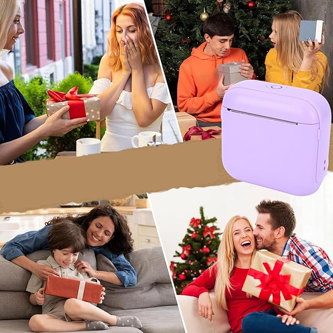 WALFRONT Thermal Label Printer Portable Inkless Label Printer for Home School Office, 203 DPI High Resolution Compact Design 1200mAh Battery (Violet)