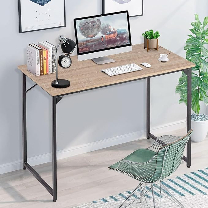 Computer Desk, 39 Inch Office Desk with Metal Frame, Home Office Desk, Modern Simple Style for Small Space Home Office, Living Room, Bedroom, Nature