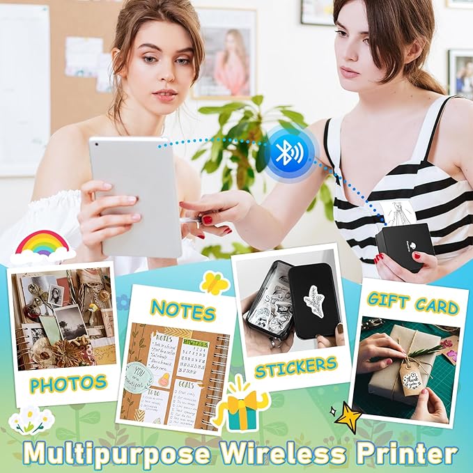 Phomemo Sticker Printer- Mini Thermal Sticker Printer Machine, Small Pocket Label Maker Instant Print for DIY Creation, Study Notes, Photos, Portable Inkless Photo Maker for Kids/Students, Black