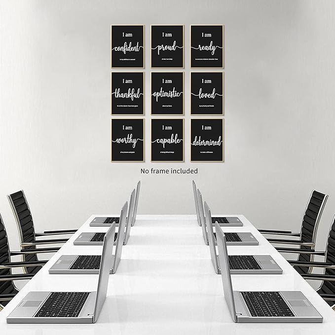MJONG 9 Piece Inspirational Motivational Wall Art Prints – Unframed Black White Positive Affirmations for Office Classroom Bedroom Dorm or Teen Room Decor, Canvas‑Style Posters 8×10 inch