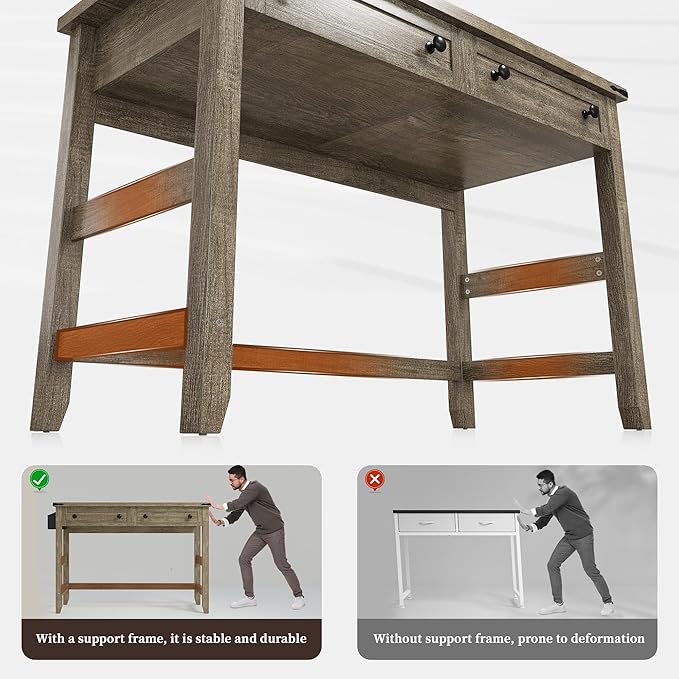 EnHomee 40" Small Desk with Power Outlets, Computer Desk with Drawers for Bedroom and Home Office, Writing Desk with Drawers and a Side Pocket, Vanity Desks for Bedroom, Dark Rustic Oak