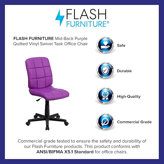 Flash Furniture Clayton Mid-Back Purple Quilted Vinyl Swivel Task Office Chair