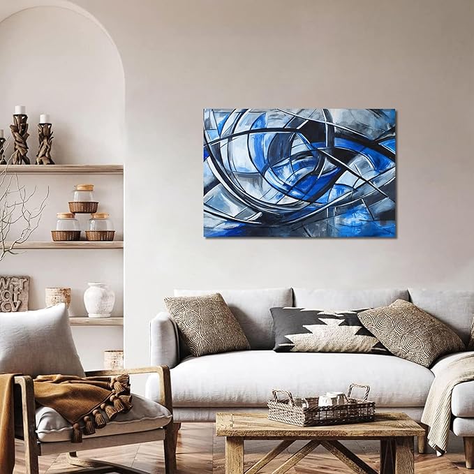 Abstract Wall Art Decor Modern Wall Art Pictures for Living Room Abstract Canvas Art Wall Decor Blue Wall Art Prints Black and White Wall Art Decor Artwork for Walls Home Office Decorations 32" X 48"