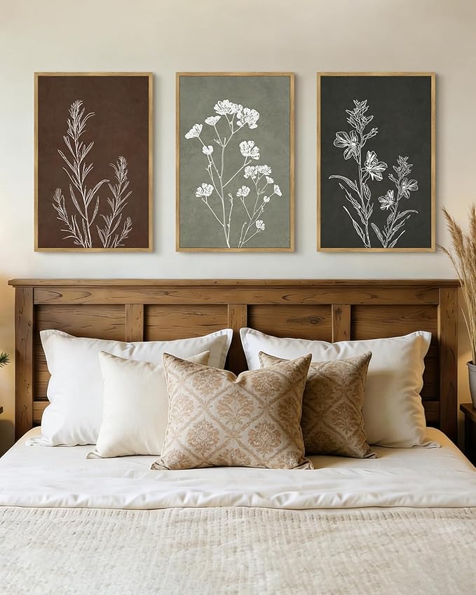 Drsoum Flower Wall Art Vintage Floral Minimalist Wall Hanging Decor Farmhouse Colorful Botanical Prints Artwork for Bedroom Living Room Hallway 16x24in Natural Framed