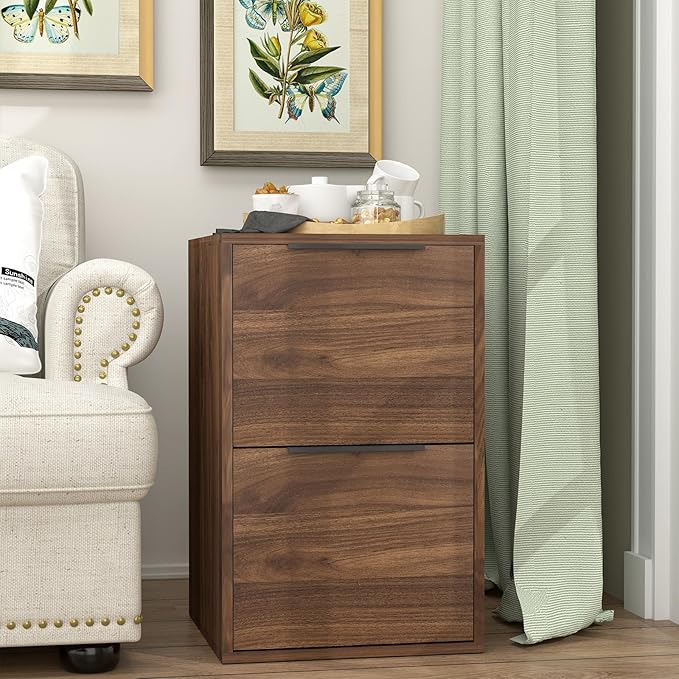 2 Drawer File Cabinets, Wood File Cabinet with Hanging Bar for Letter Size, Under Desk Drawer, Small File Cabinets for Home Office, Dark Walnut