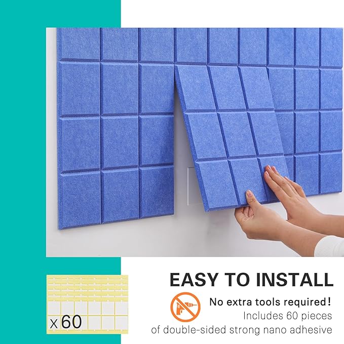 Cork Board for Walls 48" x 36", Bulletin Board for Office Decor, 12 Pack Felt Wall Tiles with Safe Removable Adhesive, Pin Tack Corkboard for Quilting Design & Dart Wall Protector - Sky Blue