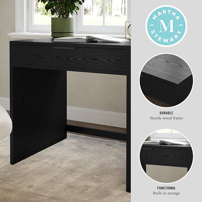 Martha Stewart Kayden Home Office Modular Desk with Drawer in Black with Oil Rubbed Bronze Hardware