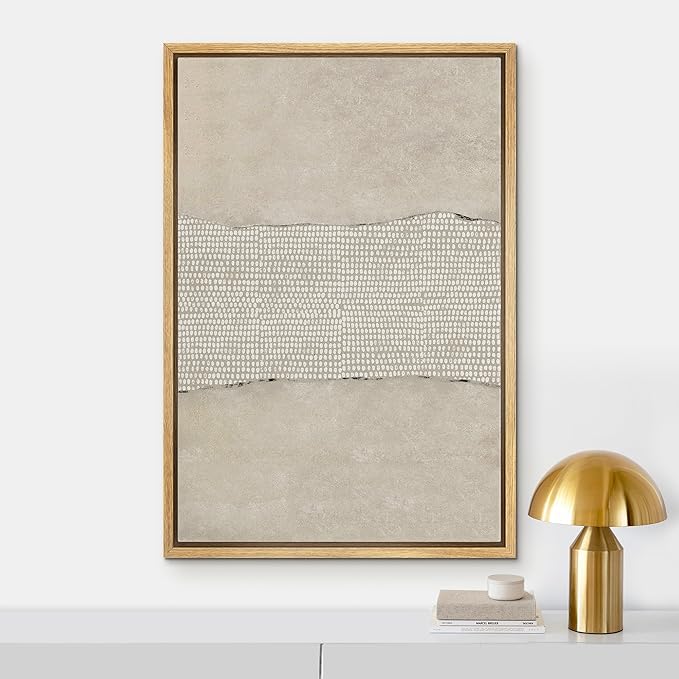 IDEA4WALL Framed Canvas Print Wall Art Grunge Tan Pastel Industrial Color Field Abstract Shapes Illustrations Modern Art Contemporary Relax/Calm for Living Room, Bedroom, Office - 16"x24" Natural