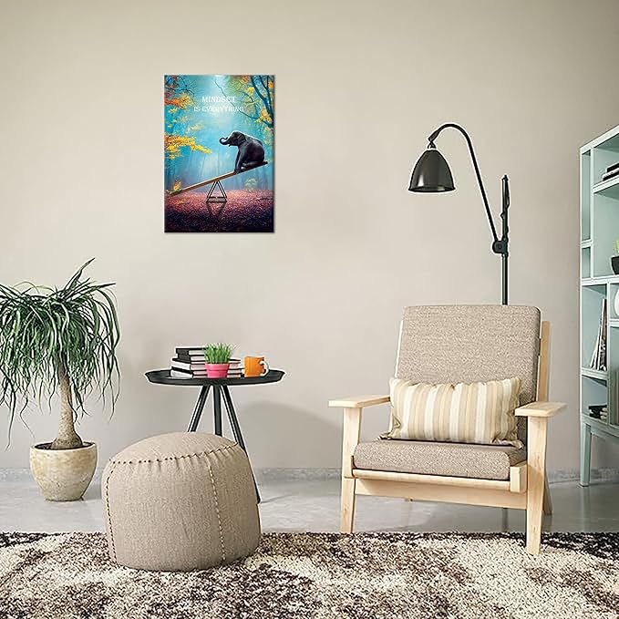 SKASNFAI Elephant Wall Art Mindset Motivation Office Wall Canvas Animals Poster Framed Artwork for Living room Ready to Hang (12x16 inch)