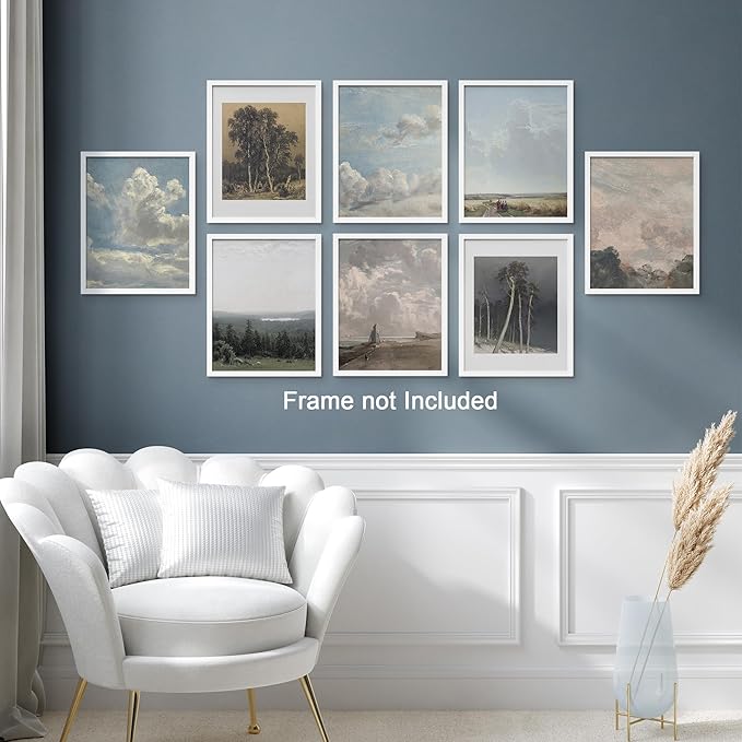 SIGNWIN Poster Wall Art Set of Vintage Landscape Wall Antique Tree Cloud Art Rustic Framhouse Decor for Living Room, Bedroom, Office - 8"x10"x 8