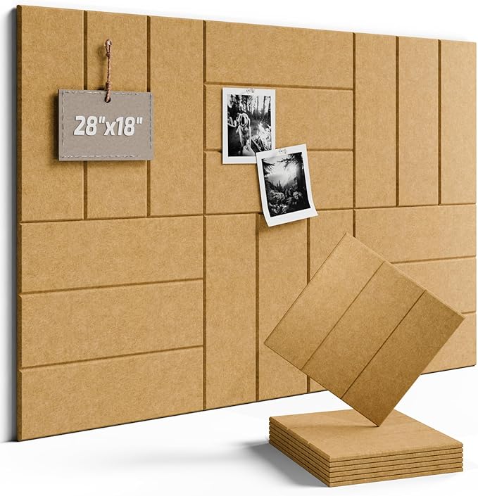 Fluxynara Felt Bulletin Board Tiles -28"x18" with 40 Adhesive Tabs, Cork Board Alternative for Office Decor, Push Pin Board Wall Organizer 6-Pack (Longan Tan)